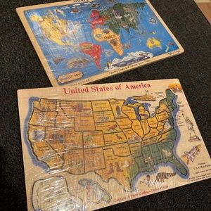 Melissa And Doug Solid Wood American States And The Continents Puzzle Set